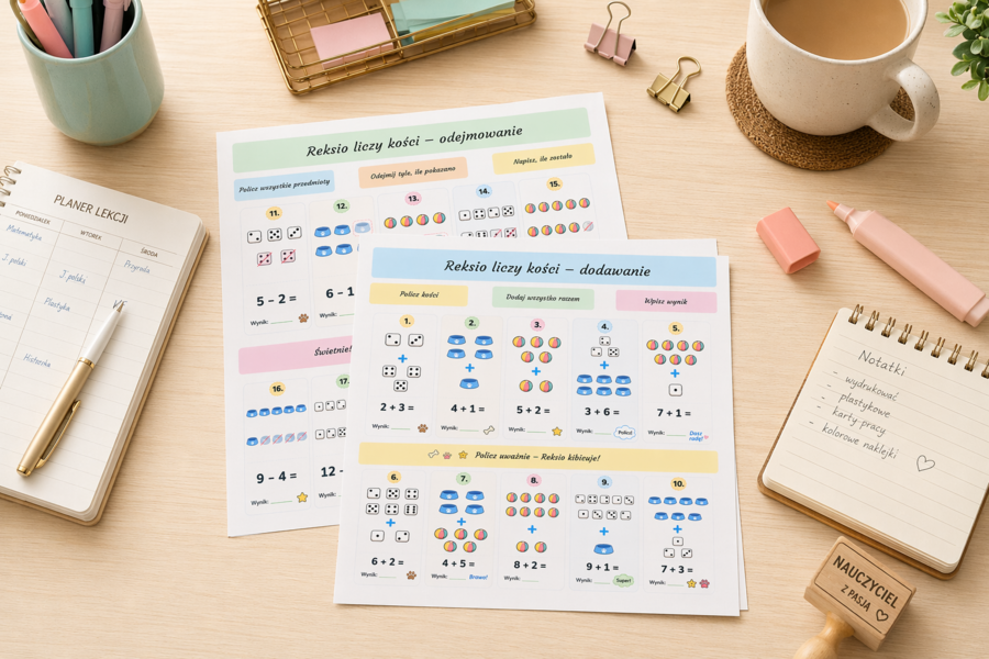 Reksio liczy kości – karta matematyczna