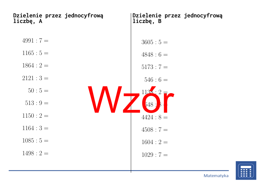 Dzielenie przez jednocyfrową liczbę | matematyka | 26 kolumn
