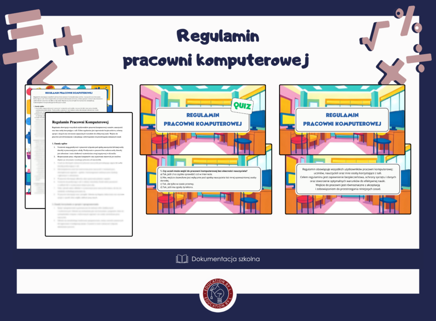 Regulamin pracowni komputerowej | Zestaw dla nauczyciela | Dokumenty, prezentacja, quiz i plakat