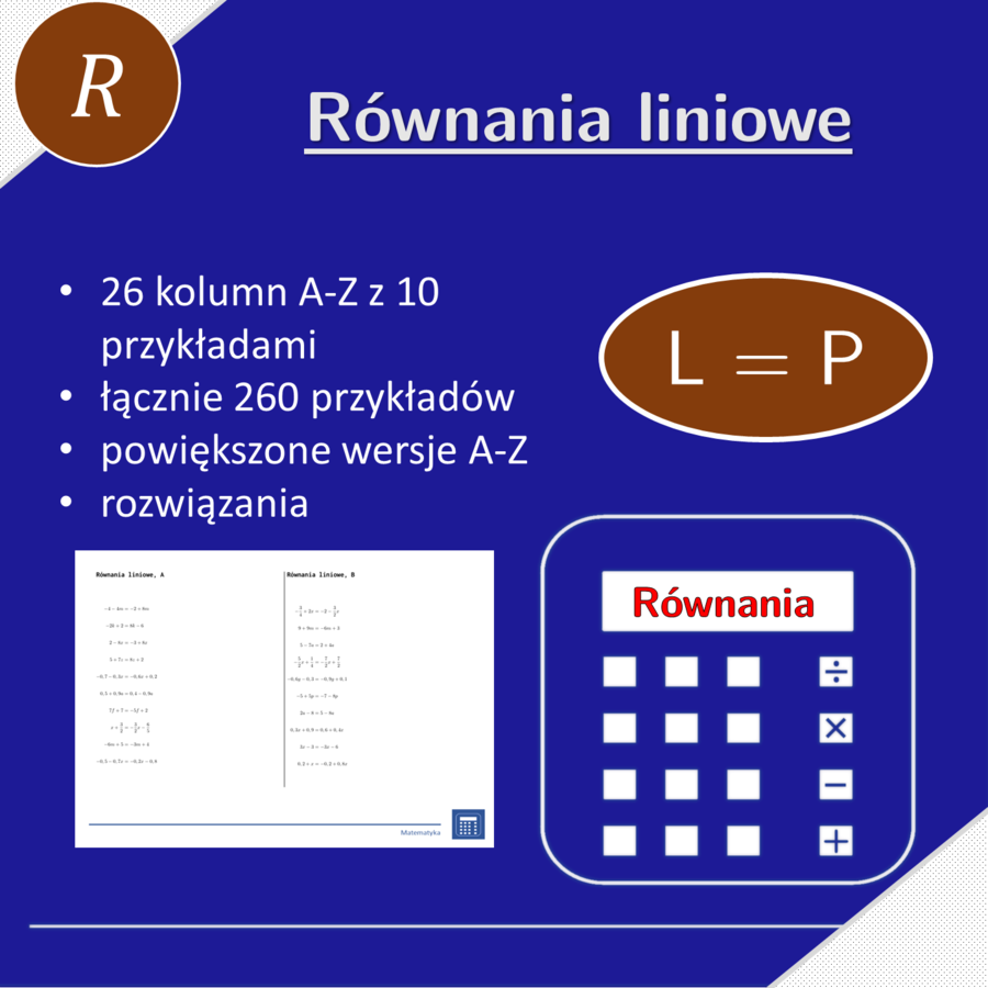 Równania liniowe | matematyka, algebra | 26 kolumn