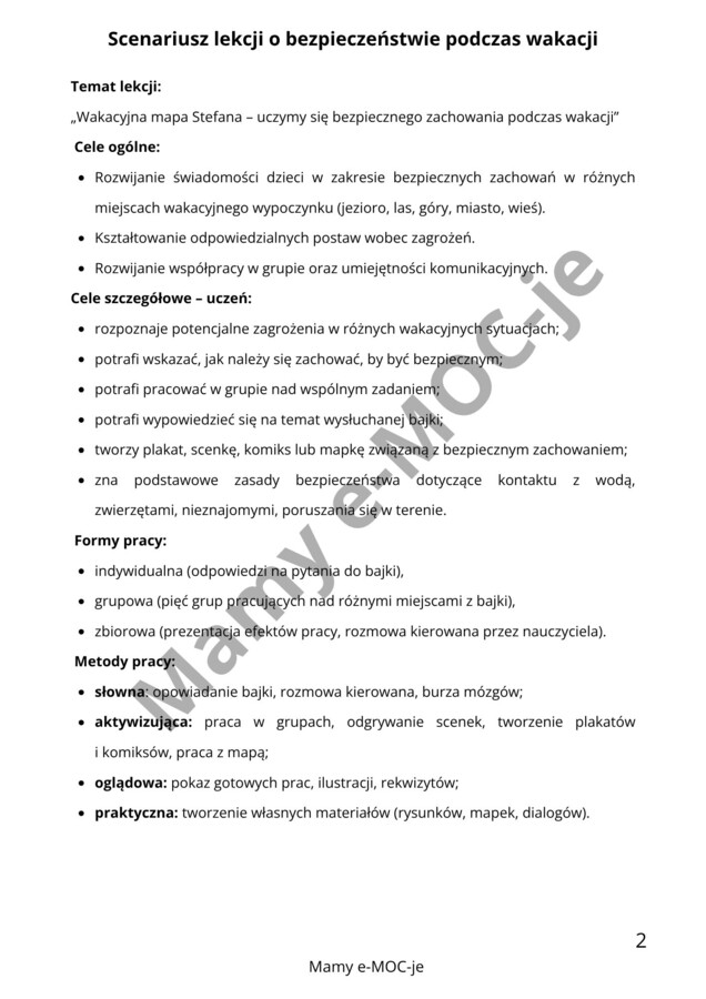 Bezpieczne wakacje - jak zadbać o siebie latem - scenariusz dla klas 1-3