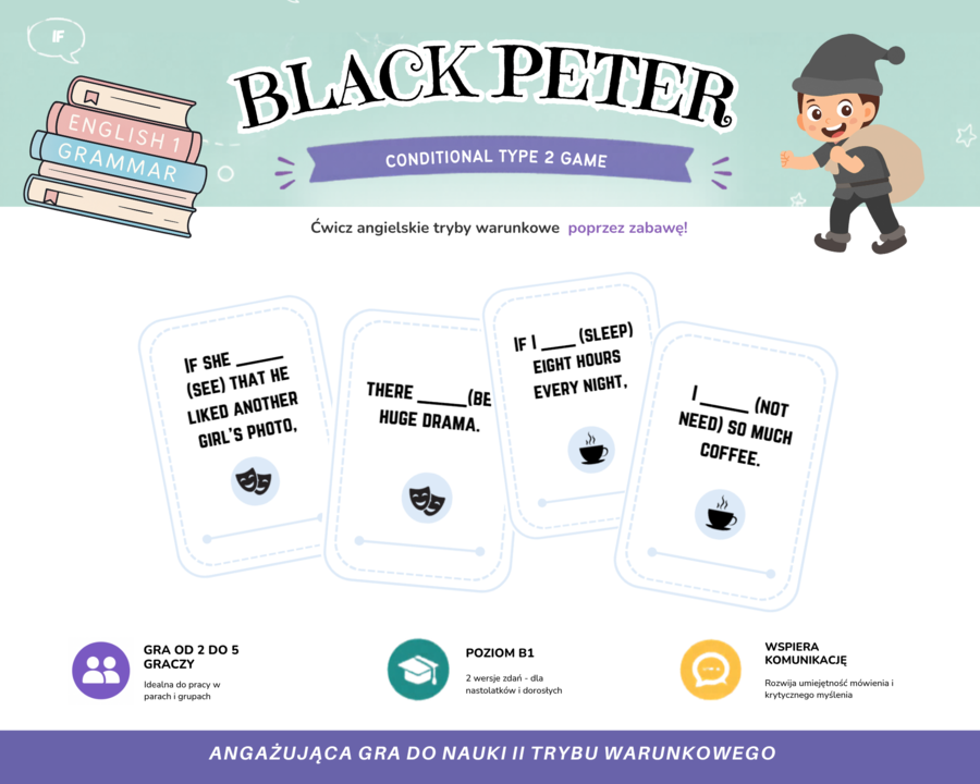 Drugi tryb warunkowy Second Conditional  Game Gra Black Peter Czarny Pioruś