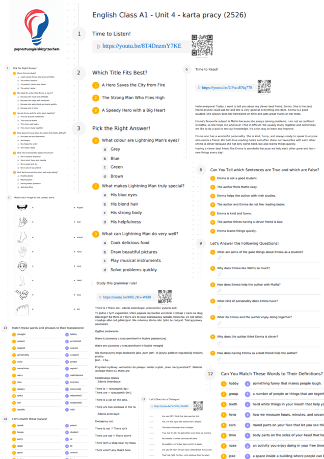 English Class A1 – Unit 4 – karta pracy