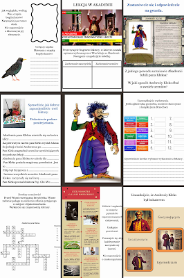 Stacje zadaniowe do lektury ,,Akademia Pana Kleksa"- gotowy zestaw kart pracy dla klas IV