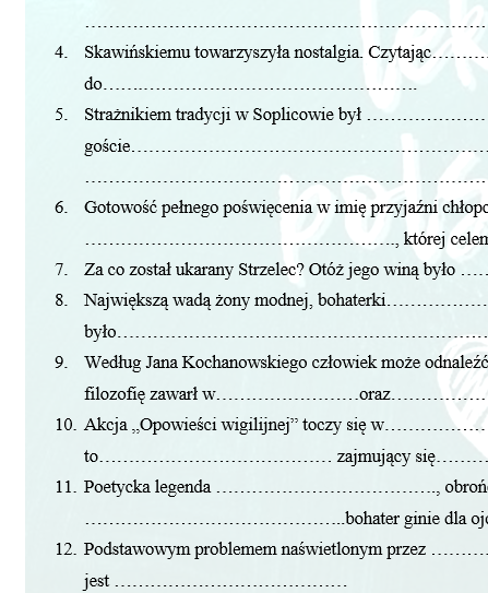 PRZED EGZAMINEM ÓSMOKLASISTY- LEKTUROWA UZUPEŁNIANKA