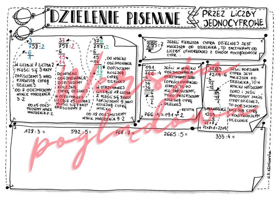 Dzielenie pisemne przez liczby jednocyfrowe