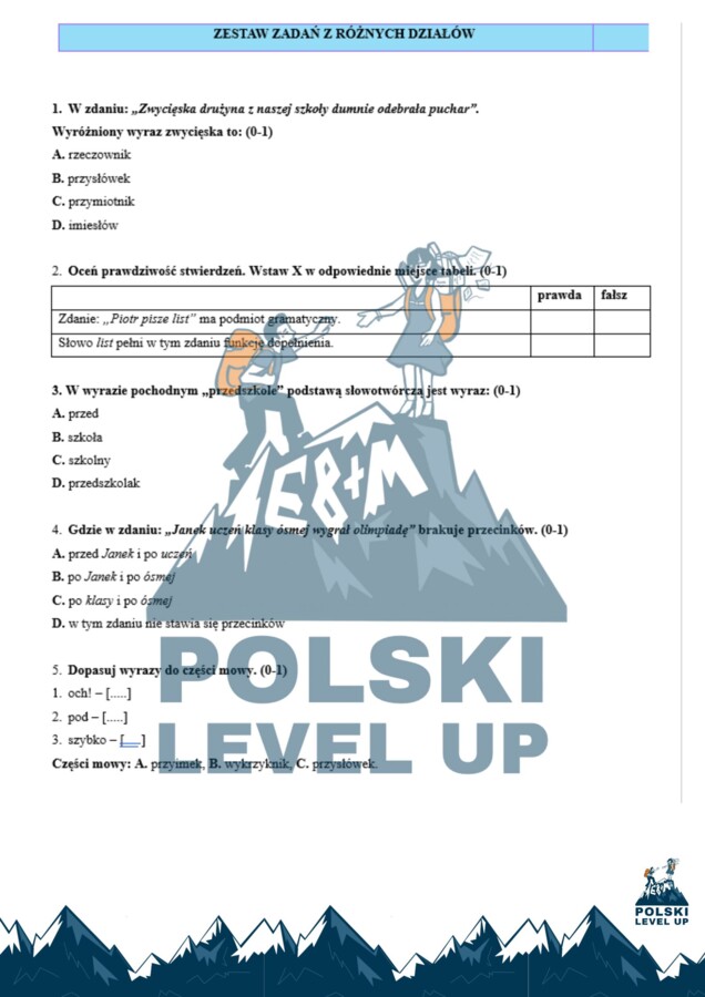 Test językowy E8_120 zadań+ klucz_Polski Level Up