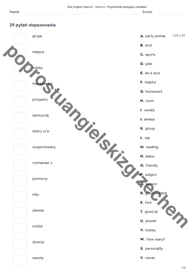 English Class A1 – Unit 4 – testy