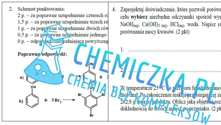 Fenole kartkówka gr. A i B, karty pracy z odpowiedziami i schematem oceny
