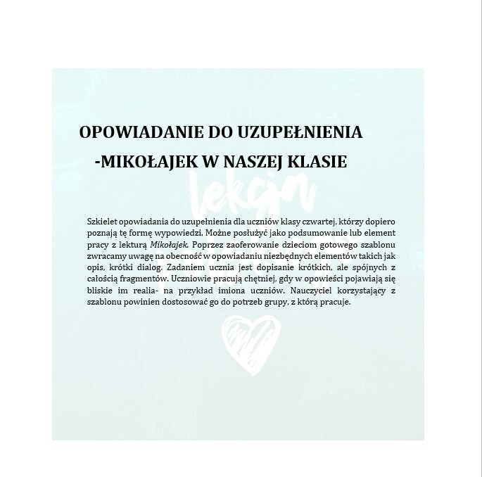 MIKOŁAJEK W NASZEJ KLASIE- OPOWIADANIE DO UZUPEŁNIENIA