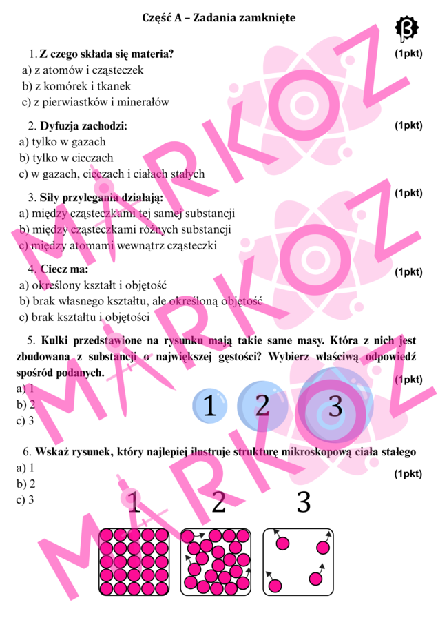 Sprawdzian właściwości i budowa materii