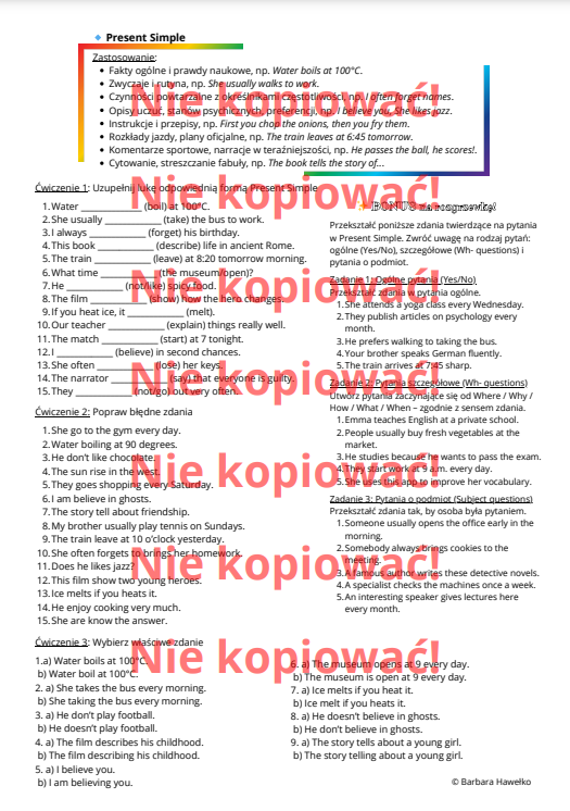 Karta pracy 🌟 Grammar in Action – ćwiczenia z Present Simple, Present Continuous i Present Perfect! 🌟 B1-B2