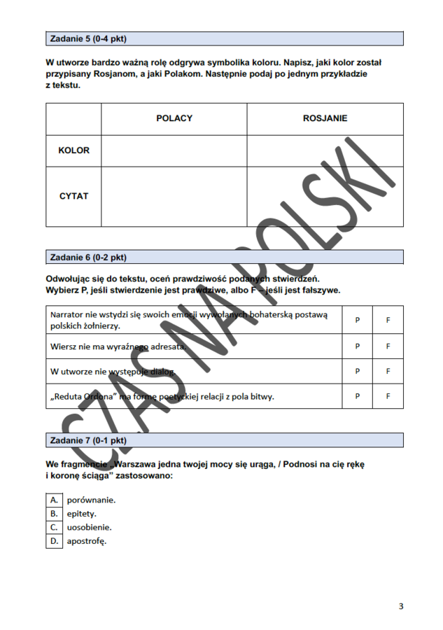 "Reduta Ordona" – test czytania ze zrozumieniem