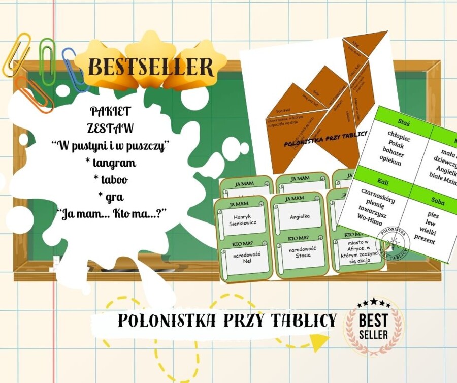 Pakiet zestaw "W pustyni i w puszczy" - tangram, taboo, "Ja mam..."