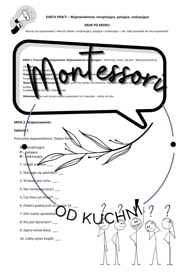 Wypowiedzenia: oznajmujące, pytające i rozkazujące – karta pracy krok po kroku