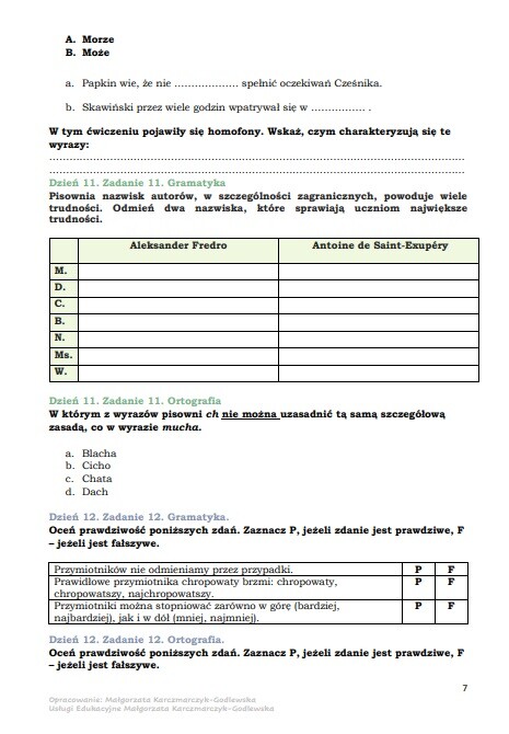 Ćwiczenia z ortografii i gramatyki egzamin ósmoklasisty