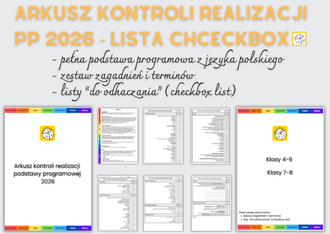 Arkusz kontroli realizacji podstawy programowej 2026 z języka polskiego - zestaw zagadnień i lista checkbox