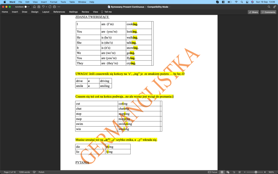 Rymowany Present Continuous