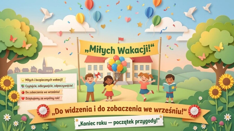 Zakończenie roku szkolnego – prezentacja/gazetka szkolna z podsumowaniem roku oraz wakacyjnym bezpieczeństwem