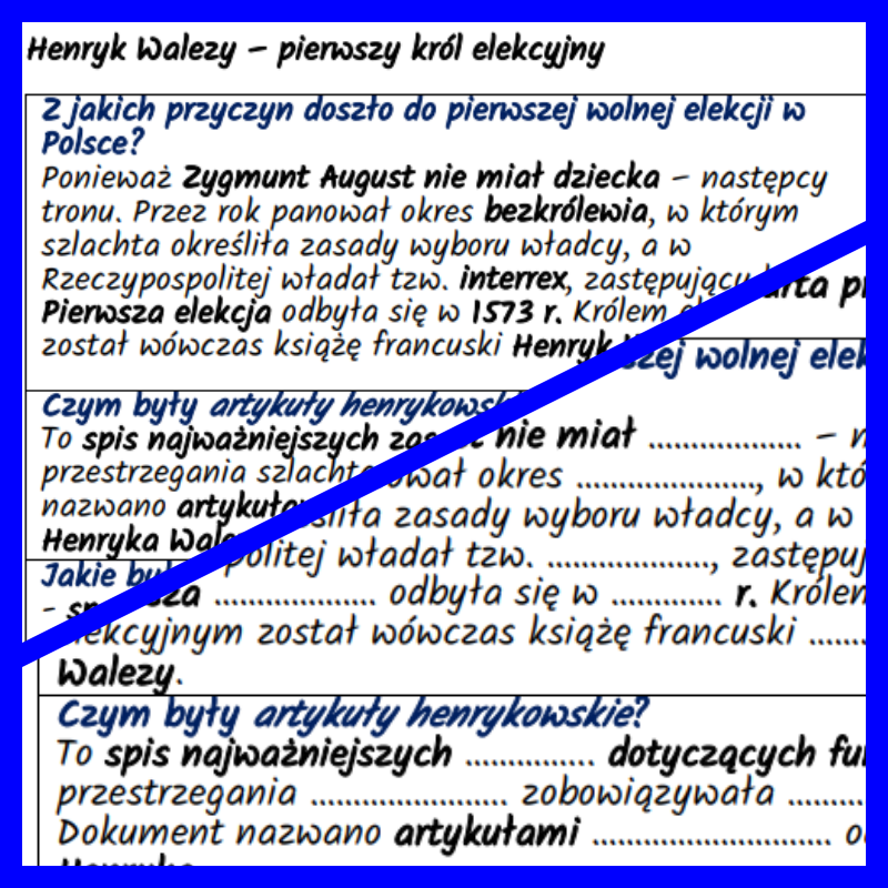 Henryk Walezy – pierwszy król elekcyjny: notatki i karta pracy