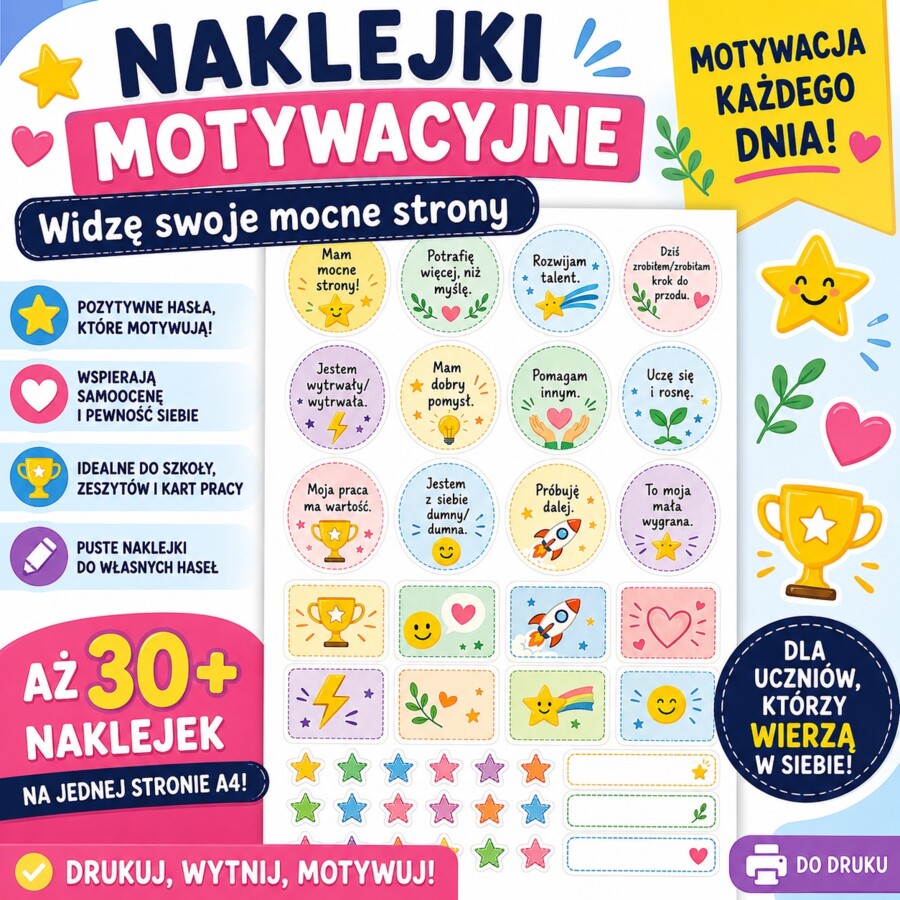 Naklejki motywacyjne. Widzę swoje mocne strony.