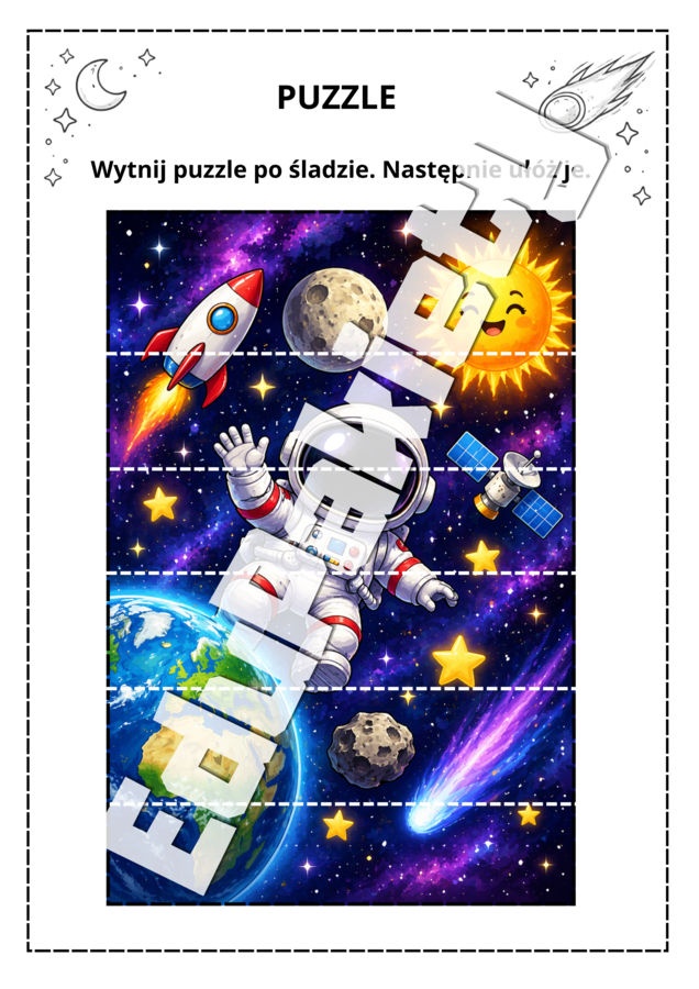 Kosmiczna wyprawa – karty pracy dla dzieci (PDF do druku)