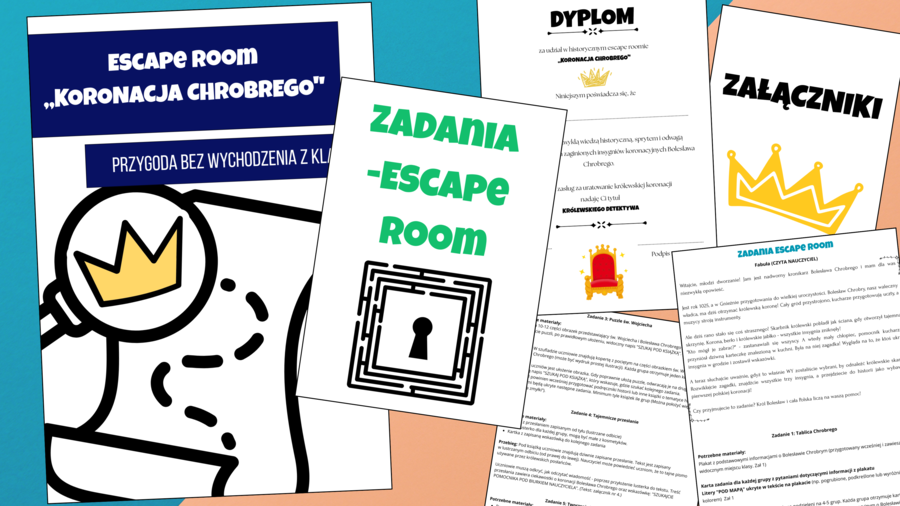 Escape Room w klasie "Koronacja Chrobrego" - Fascynująca historia pierwszego króla Polski/tysiąclecie/ przygoda bez wychodzenia z klasy/grywalizacja