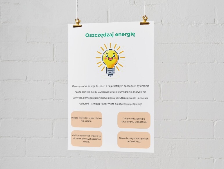 Plakaty informacyjne. Oszczędzaj wodę. Oszczędzaj energię. Recyklinuj.