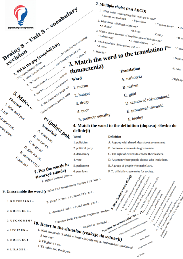 Brainy 8 – Unit 3 – vocabulary revision