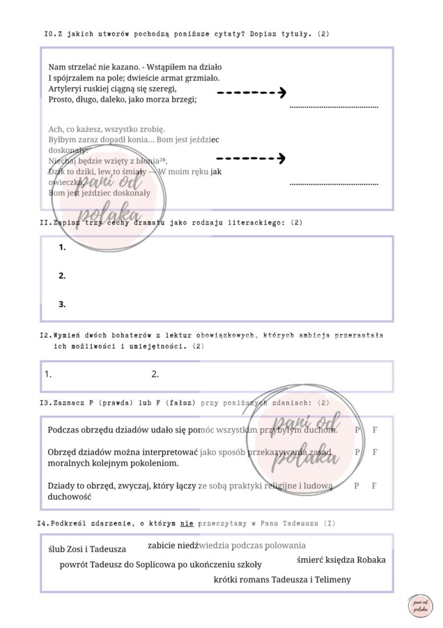 Sprawdzian z lektur-egzamin ósmoklasisty