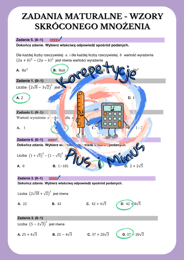 Zadania maturalne z odpowiedziami wzory skróconego mnożenia