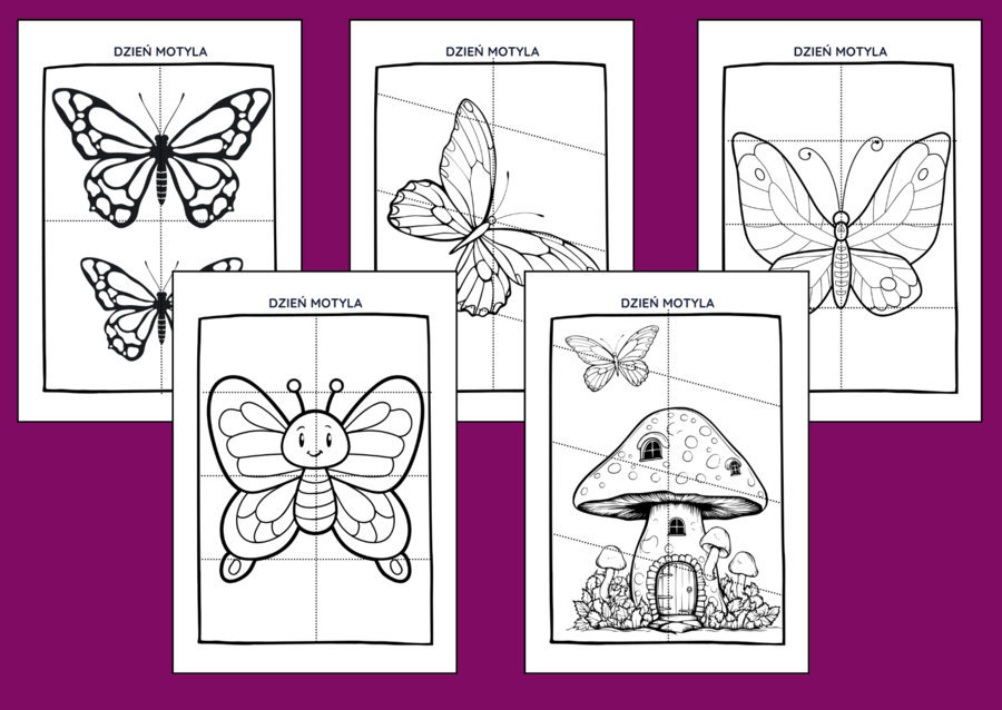 DZIEŃ MOTYLA – układanki – układanka – puzzle – kolorowanka – kolorowanki – 10 szt. – WIOSNA – biblioteka – świetlica – przedszkole