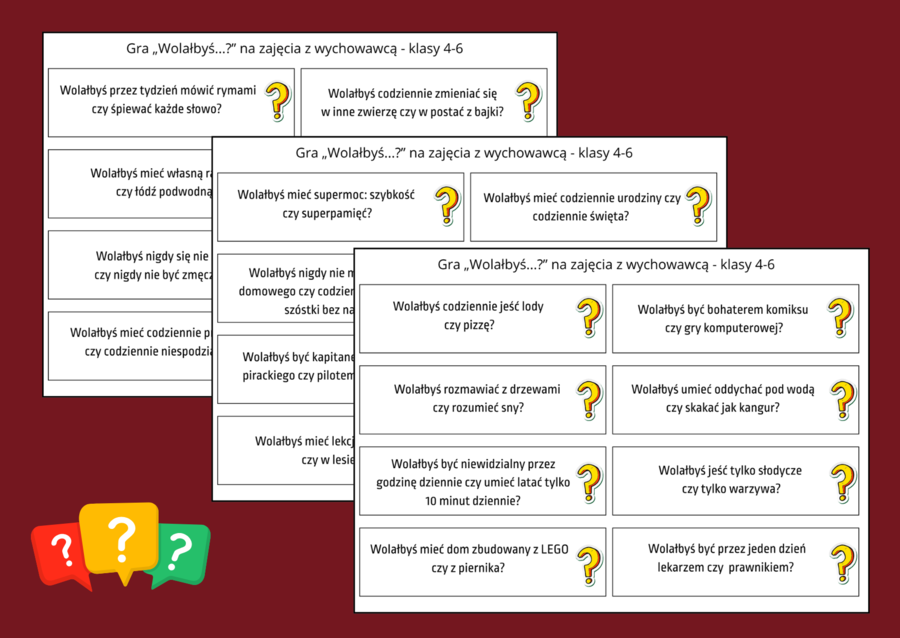 GRA „WOLAŁBYŚ….?” – zajęcia z wychowawcą – świetlica – kl. 4-6 – 80 pytań
