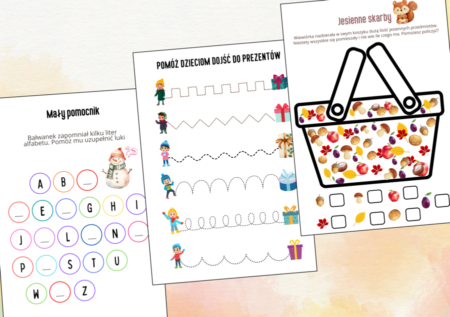 Karty pracy dla klas 0-3 | Ćwiczenia na 4 pory roku | Rozwój motoryki małej i kreatywności, 53 strony