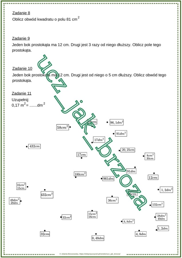 Pole i obwód prostokąta - karta pracy