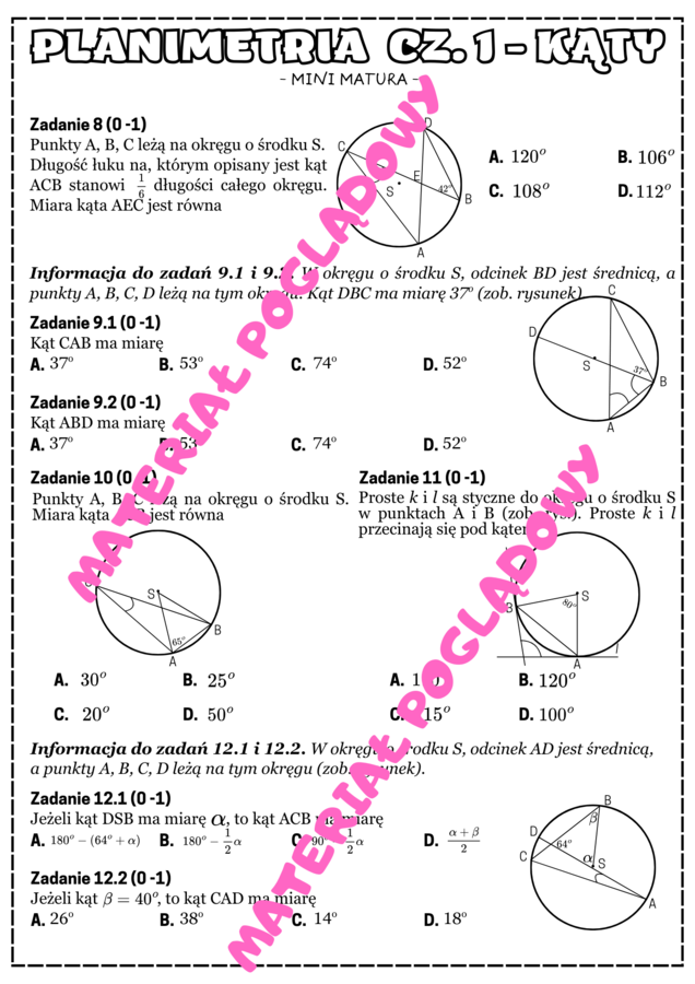 MINI MATURA - PLANIMETRIA cz. 1 - kąty