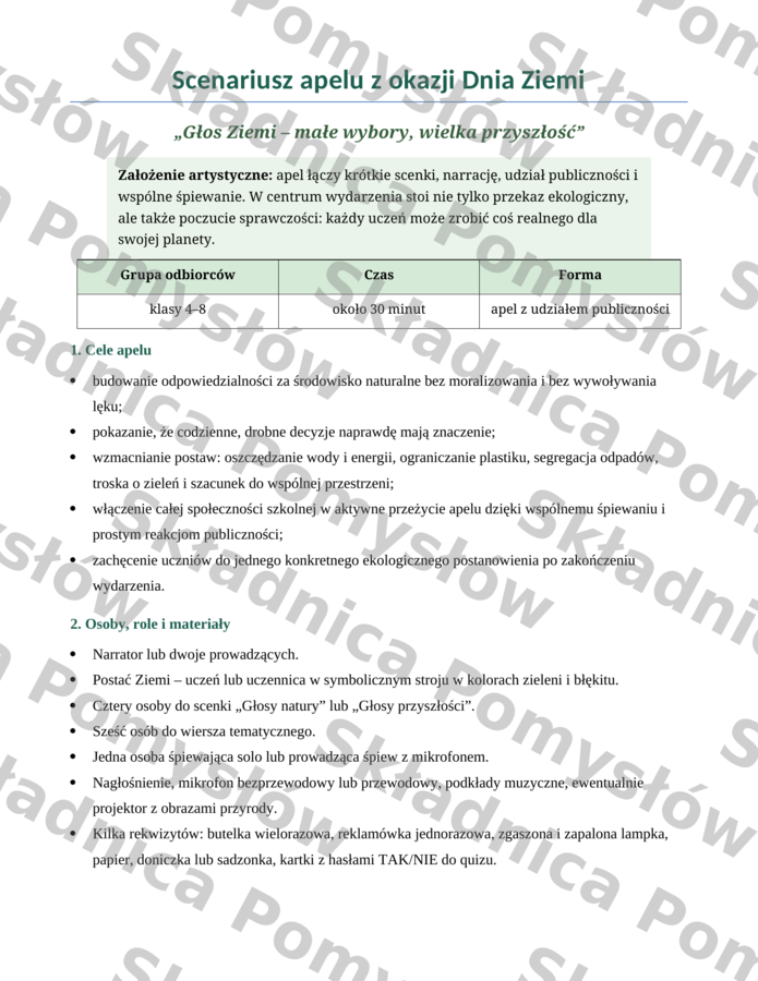 DZIEŃ ZIEMI – scenariusz apelu/uroczystości dla klas 4–8 (plik do edycji)