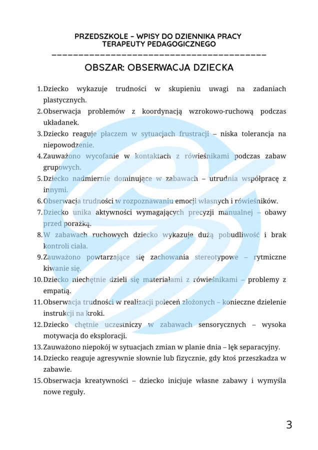 Terapeuta pedagogiczny w przedszkolu – przykładowe wpisy do dziennika