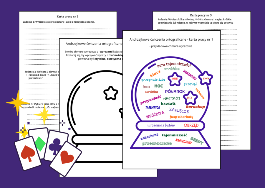 🔮ANDRZEJKI - chmura wyrazowa – kreatywne zadania językowe dla uczniów – karty pracy – klasy 4–8 – ORTOGRAFIA