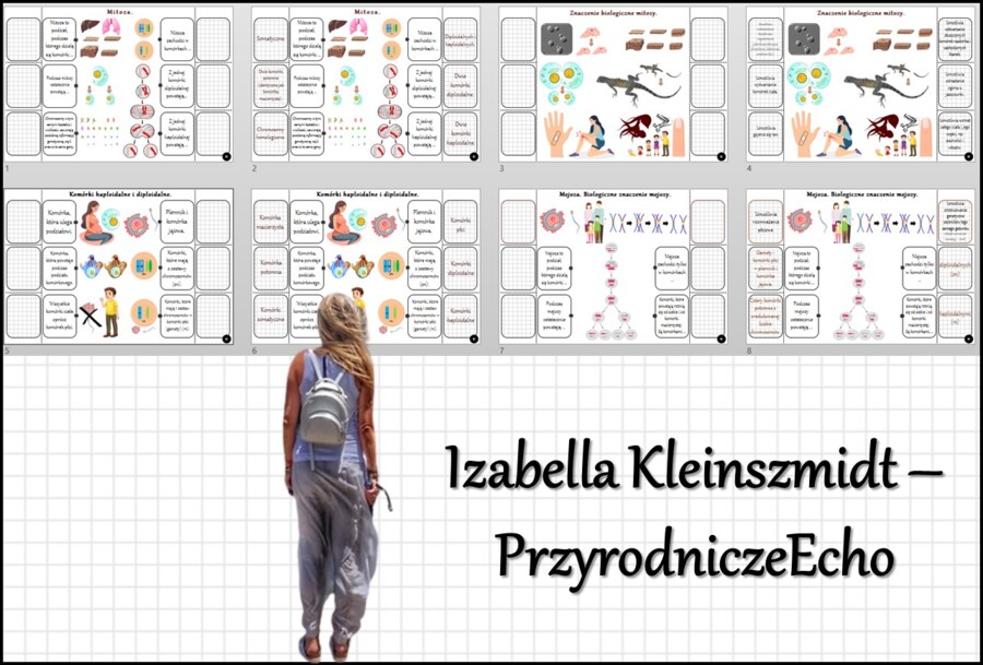 Notatka okienkowa/stacja zadaniowe/notatka/notatka graficzna/karta pracy/sketchnotka „Podziały komórkowe”, „Mitoza i mejoza”, „Znaczenie biologiczne mitozy i mejozy” w pdf. Biologia 8 dział „Genetyka”. Materiał wykonany na podstawie podręcznika z wydawni