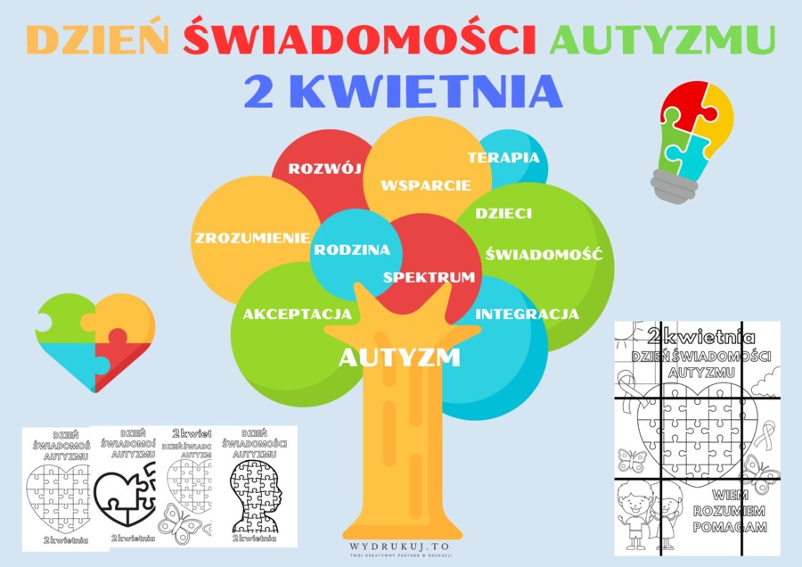 Dzień Świadomości Autyzmu - Drzewo XXL - dekoracja, kolorowanki