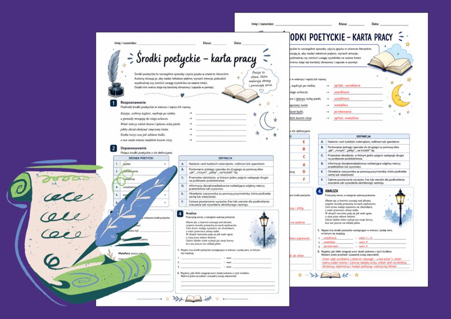 ✒️Środki poetyckie – karta pracy (klasy 7–8) - liryka