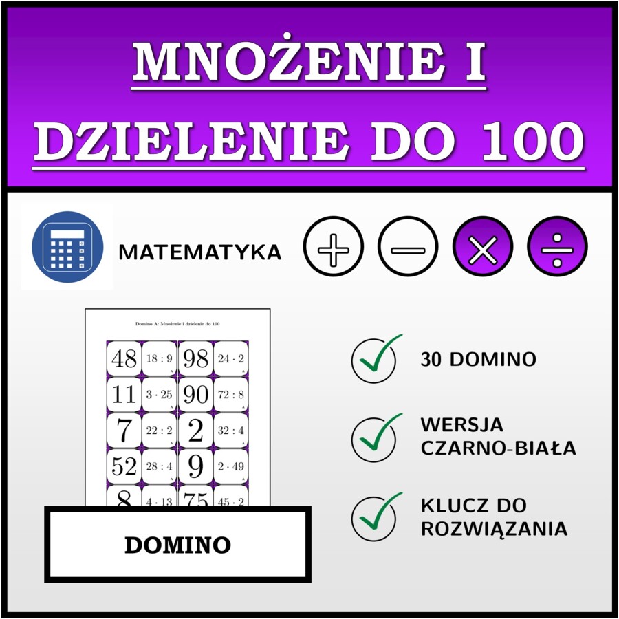 Domino - Mnożenie i dzielenie do 100 | matematyka