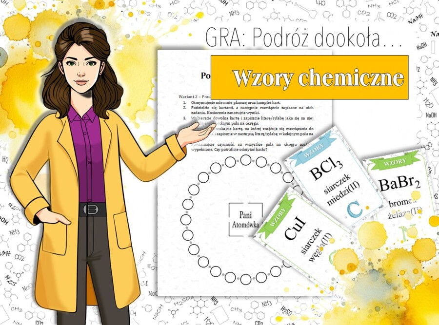 Klasa 7 Chemia. Wzory sumaryczne prostych związków chemicznych. Podróż dookoła wzorów. Gra edukacyjna.