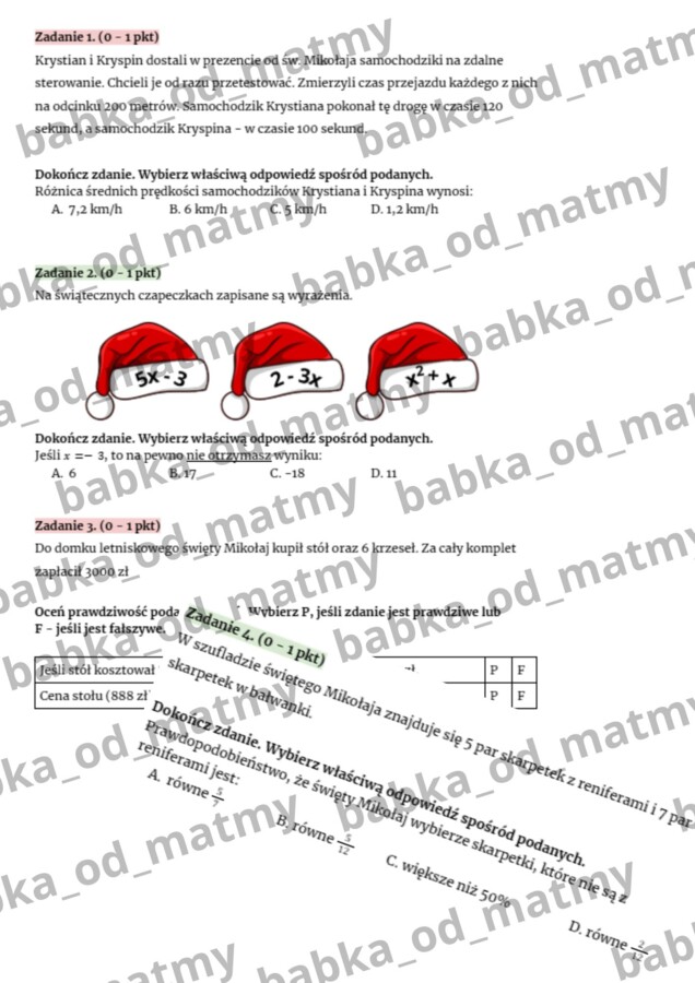 Świąteczny arkusz egzaminacyjny - E8 matematyka