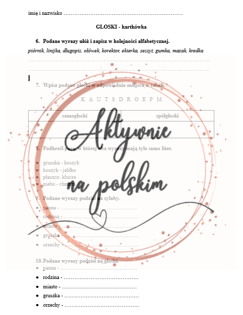 Głoski - kartkówka