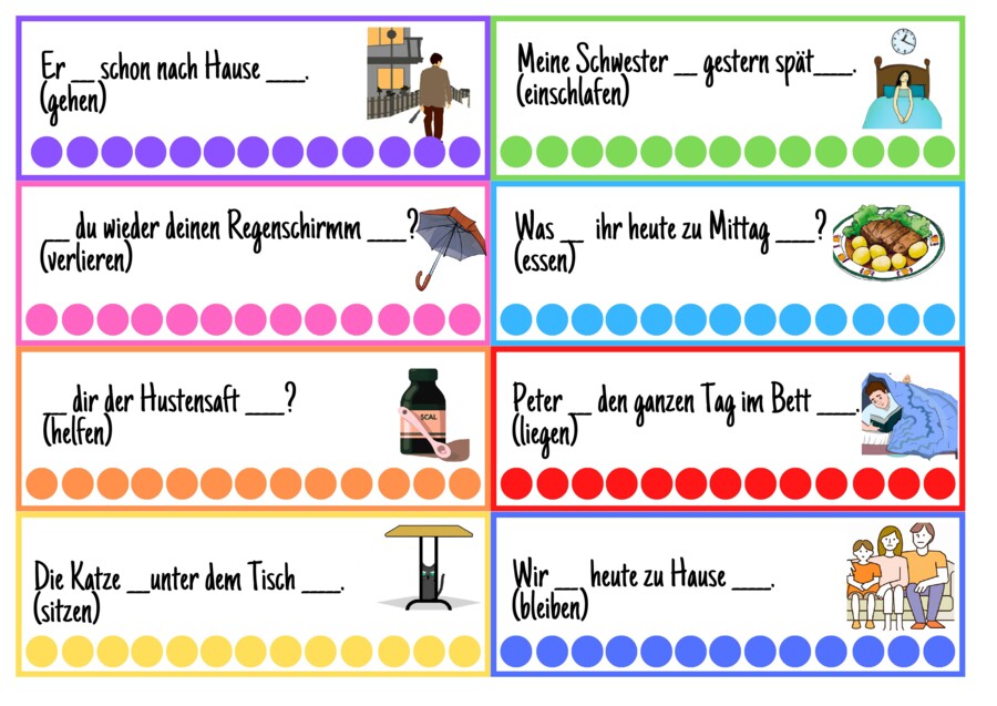 Czasowniki nieregularne - gra typu Kaboom - język niemiecki