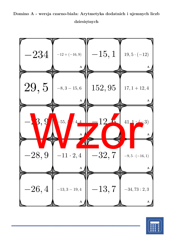 Domino - Arytmetyka dodatnich i ujemnych liczb dziesiętnych | matematyka