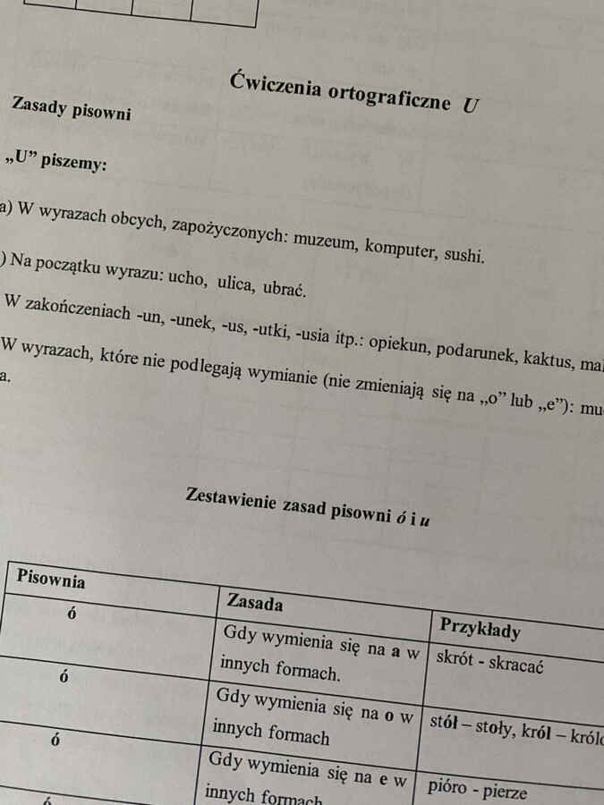 Pisownia wyrazów z u