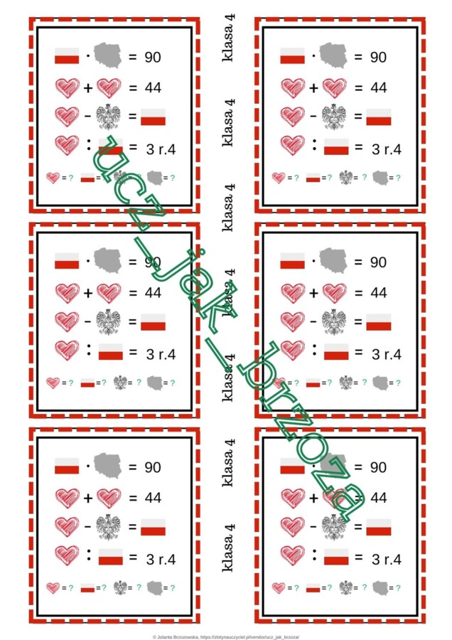 Zagadki obrazkowe, łamigłówki, 11 listopada, święto niepodległości, działania na liczbach